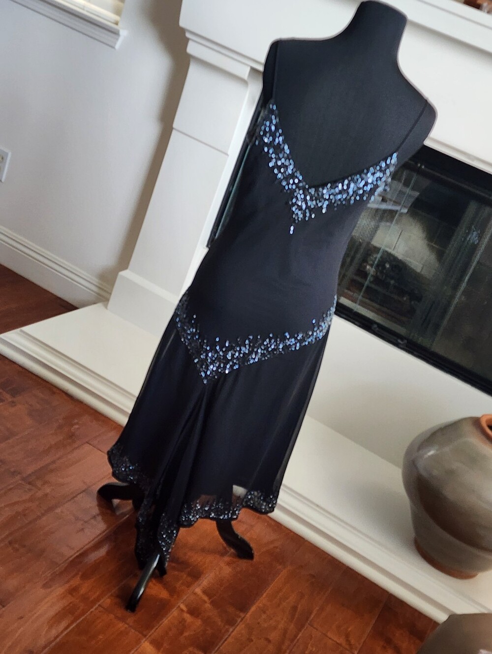 Elegant Black Asymmetrical Beaded Evening Dress - Women's Cocktail Gown